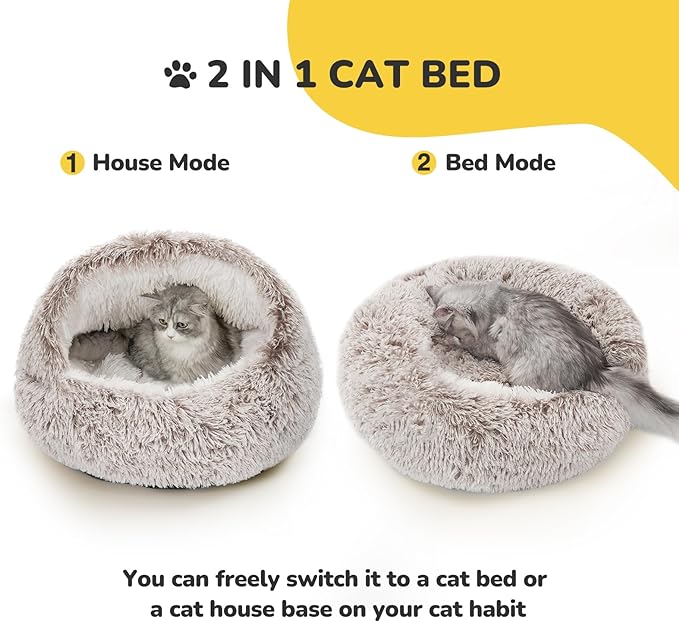 CATISM Cat Bed, Cat Beds for Indoor Cats Covered Hooded | Warm Soft Plush Comfortable Removable Washable Non-Slip Bottom - Image 3