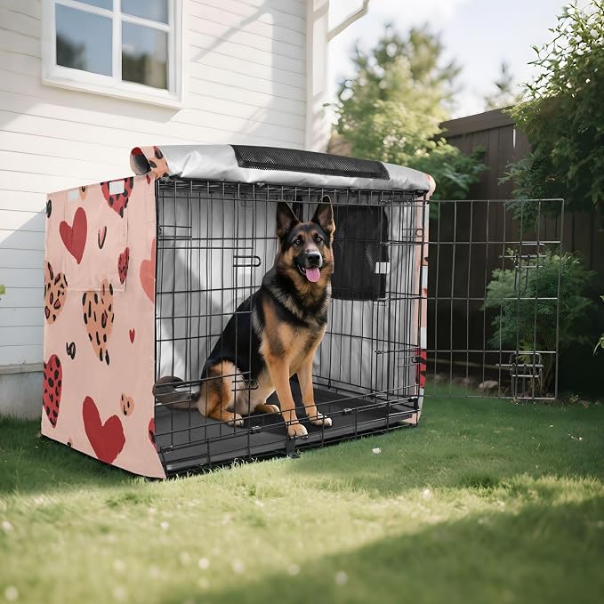 Dog Crate Cover Kennel Cover for Dog Cages Breathable for Wire Cage Indoor Outdoor Hearts Leopard Print Pink - Image 8