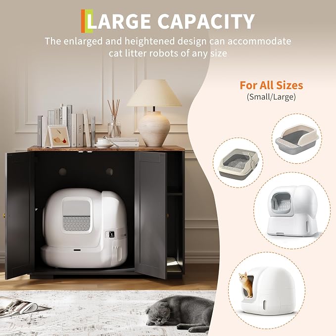 Large Cat Litter Enclosure with Litter Collector, Enclosure for Self-Cleaning Litter Boxes,Adjustable Shelf for Dog Proof,Charging Station, Large Hidden Litter Box for Cat, Cat House - Image 4