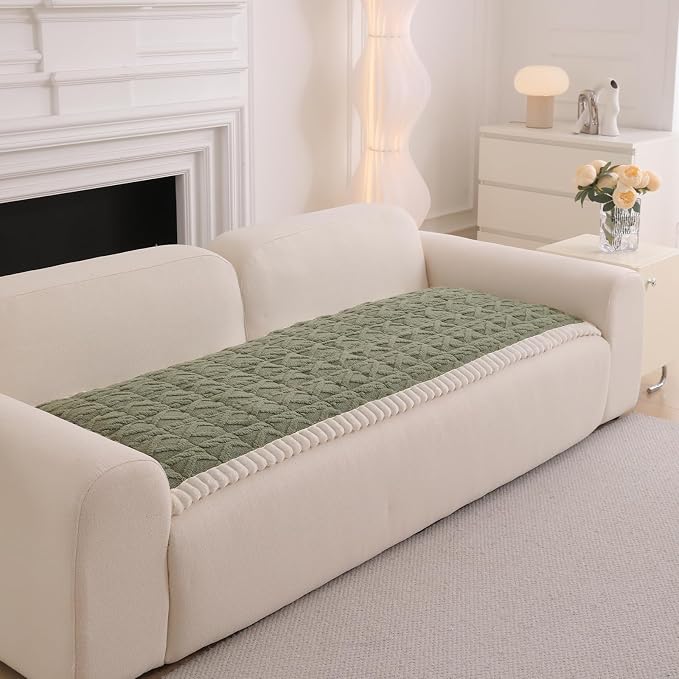 DREAMINGO Fuzzy Pet Couch Cover with Geometric Jacquard, Washable & Non-Slip Sofa Covers for 3 Cushion Couch, Plush Dog Bed Mat for Sofa Cushion Protector 27.6x70.9 Inch, Green - Image 7