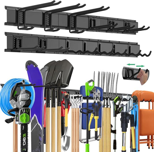 "96 Garage Tool Organizer Wall Mount - Heavy Duty 1020 lbs Metal Storage Rack, Easy Install Adjustable Hooks for Garden Tools Brooms by Unknown
