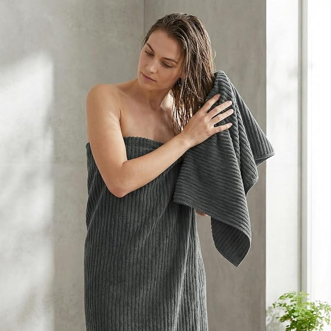 REDKISS Charcoal Gray Bath Towels Set 8 Piece - Microfiber Bathroom Towels of 8 Large, Highly Absorbent Bath Towel, Soft Shower Towel for Bathroom, 2 Bath Sheet 2 Hand 2 Washcloths 2 Hair Towel Wrap - Image 3