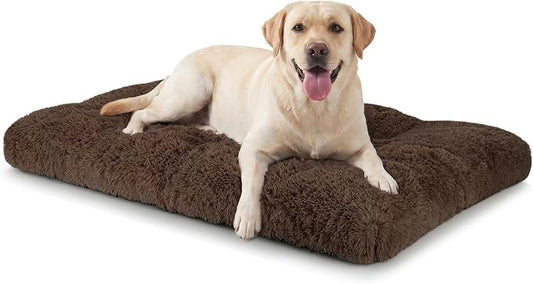 JOEJOY Large Dog Bed Crate Pad, Deluxe Plush Washable Dog Beds Fulffy Soft Kennel Pad Anti-Slip Pet Sleeping Mat for Extra Large Medium Small Dogs, 40" x 27", Brown by JOEJOY