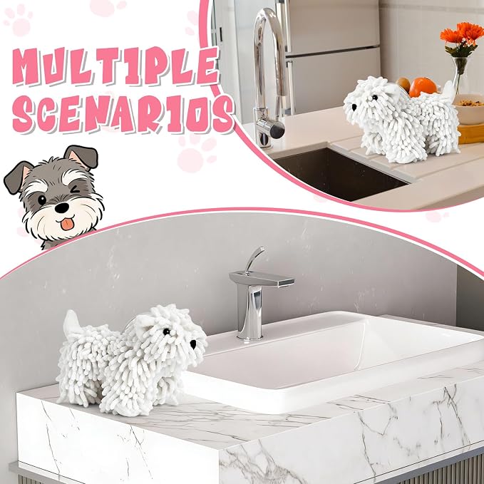 Tegeme 1 Pcs Chenille Dog Hand Towel Fuzzy Towel Absorbent Microfiber Soft for Bathroom Kitchen Washstand (White,Standing Dog) - Image 6