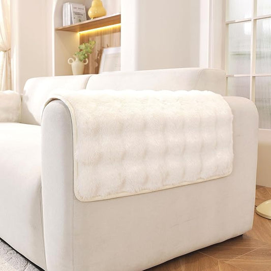 Waterproof Dog Bed Cover Non Slip Couch Covers for Dogs Washable Soft Faux Fur Sofa Cover Couch Covers for 3 Cushion Couch Sofa Pet Friendly (Off White, 24" x 24" 2 Pack) by Hittun