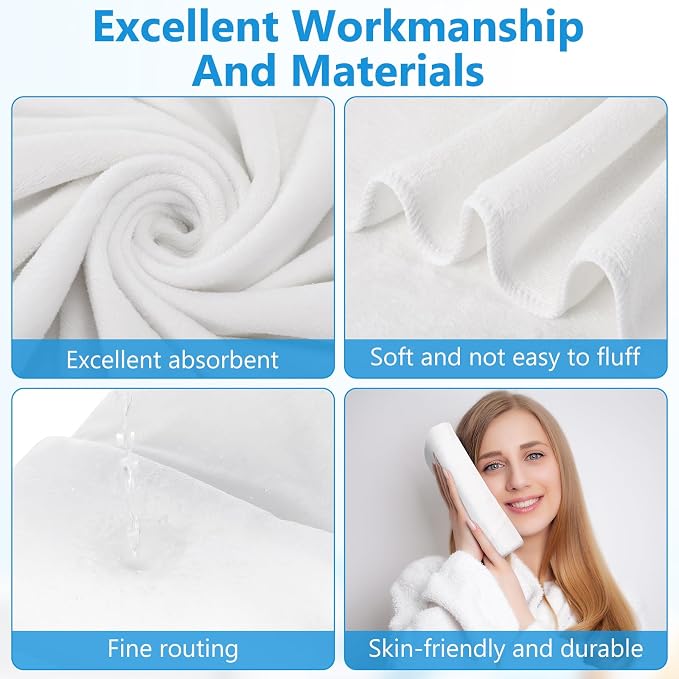 SmoothNovelty 16 Pack Microfiber Bath Towels Bulk 27'' x 60'' Oversized Beach Towel Highly Absorbent Extra Large Soft Drying for Shower Pool Salon Sauna Bathroom Gym Party (Simple,White) - Image 3