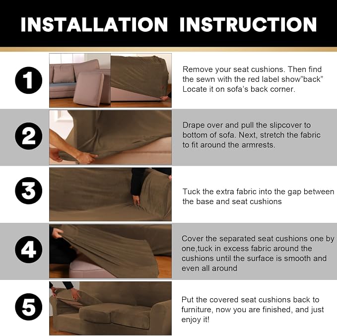 PrinceDeco Velvet Couch Covers for Sofa Soft 4 Pieces Couch Covers for 3 Cushion Couch Sofa Pet Friendly Furniture Protector with Non Slip Elastic Bottom Width Up to 90 Inch (Large, Bronze Brown) - Image 7