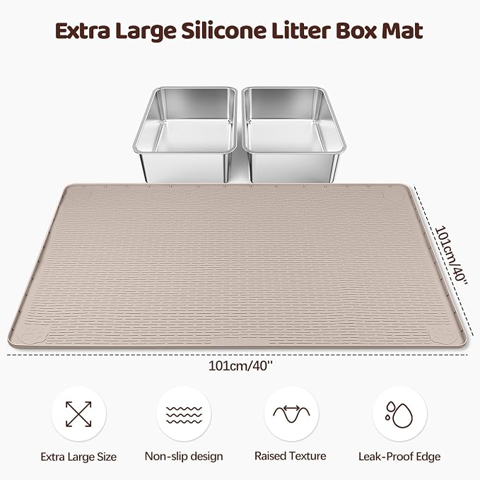Silicone Cat Litter Mat for Litter Box 40”x40” Large Cat Mat, Khaki | Waterproof, Non-Slip, Leak-Proof Rug Mat with Lip, Easy to Clean, Extra Large Litter Catcher Mat for Floor - Image 3