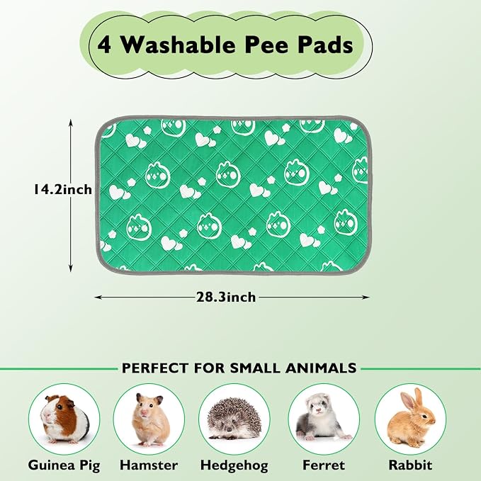 4 Pack Guinea Pig Bedding - Washable Guinea Pig Liners for C&C 2x1 Cage, Waterproof Reusable & Anti Slip Pee Pads Super Absorbent Mats for Small Animal Rabbit Hamster Rat (Green, 28 x 14 Inch) - Image 2