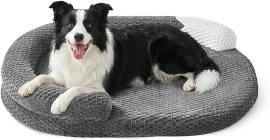 JOEJOY Orthopedic Dog Beds Large Sized Dog, Washable Waterproof Oval Large Dog Bed with Removable Cover, Big Egg-Crate Memory Foam Pet Bed with Bolster Sides & Non-Skid Bottom, Dark Grey, 36''x27'' by JOEJOY