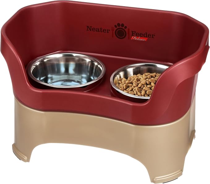 Neater Pet Brands Neater Feeder Deluxe Mess Proof Dog Bowls Elevated for Large Dogs Over 40 lbs, Made in USA, No Spill Raised Dog Food Bowl Stand Feeding Station, Food and Water Bowl Set, Cranberry by NeaterPetBrands