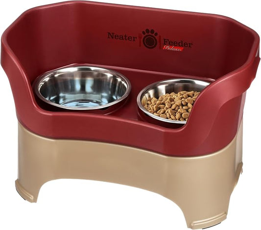 Neater Pet Brands Neater Feeder Deluxe Mess Proof Dog Bowls Elevated for Large Dogs Over 40 lbs, Made in USA, No Spill Raised Dog Food Bowl Stand Feeding Station, Food and Water Bowl Set, Cranberry by NeaterPetBrands