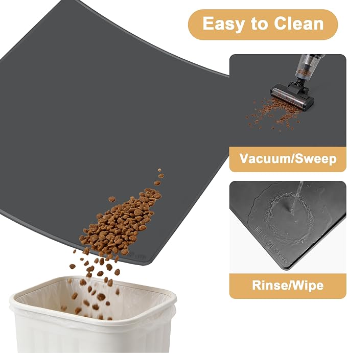 KVK Extra Extra Large Silicone Dog Food Mat 39.4×43.3in and 128oz Silicone Bag Set, Super Size Waterproof Pet Feeding Mat & Container, Non-Slip, Chew-Resistant Floor Protection (Dark Grey&Clear) - Image 6
