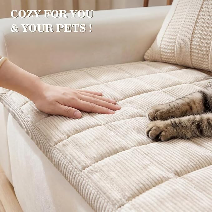 Couch Cover for Dogs Non-Slip Pet Couch Cover for Sofa Plush Protector | Non-Slip Backing, Machine Washable, Pet Friendly, Pet Hair & Scratch Protection, Sofa Cushion Protector(Beige, 27.6"×70.9") - Image 3