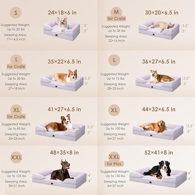 EHEYCIGA Orthopedic Dog Bed Medium Size Dog, Waterproof Washable Pet Beds | Non-Slip Bottom and Egg-Crate Memory Foam Dog Couch Bed with Washable Removable Cover, Lilac - Image 2
