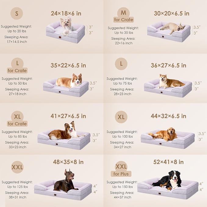 EHEYCIGA Orthopedic Dog Beds Large Sized Dog, Waterproof Washable Pet Bed | Non-Slip Bottom and Egg-Crate Memory Foam Dog Couch Bed with Washable Removable Cover, Lilac - Image 2