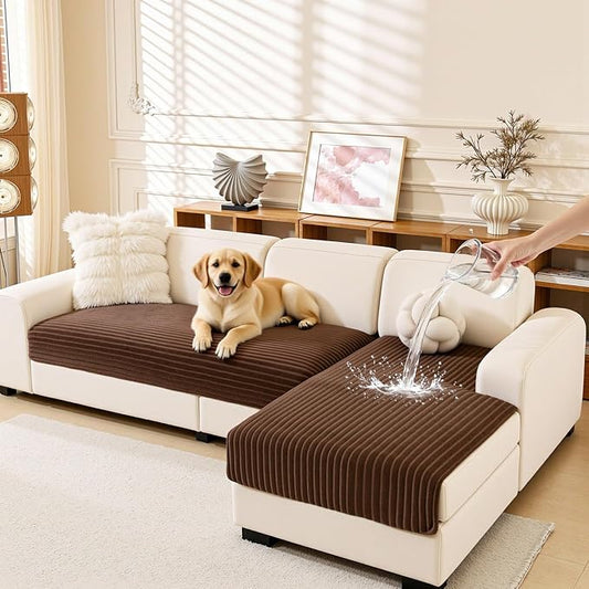 MEETSKY Sectional Couch Covers, 100% Waterproof Couch Covers for Dogs, 2 Pieces Non Slip Sofa Cover for 3 Cushion Couch, Washable Couch Cover for L Shape, Brown, XX-Large, 35"x70.9"+35"x70.9" by MEETSKY