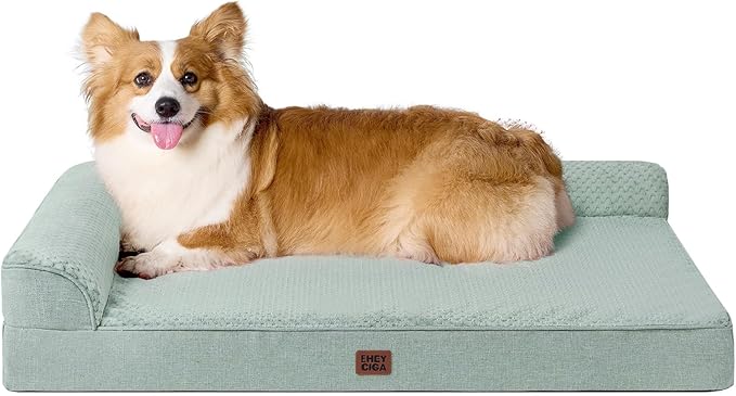 EHEYCIGA Large Dog Bed Memory Foam for Crate, Orthopedic Dog Bed Large Size Dogs with Washable Removable Cover, Waterproof Pet Sofa Couch with Nonskid Bottom, 35x22x6, Greyish Green by EHEYCIGA