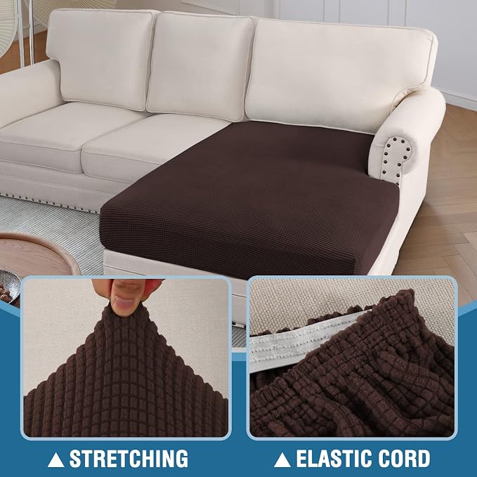 H.VERSAILTEX Sectional Couch Covers 1 Piece Chaise Slipcover L Shape Separate Cushion Couch Cover for Both Left/Right Sectional Couch (Seat Only: 1 Chaises, Chocolate) - Image 6