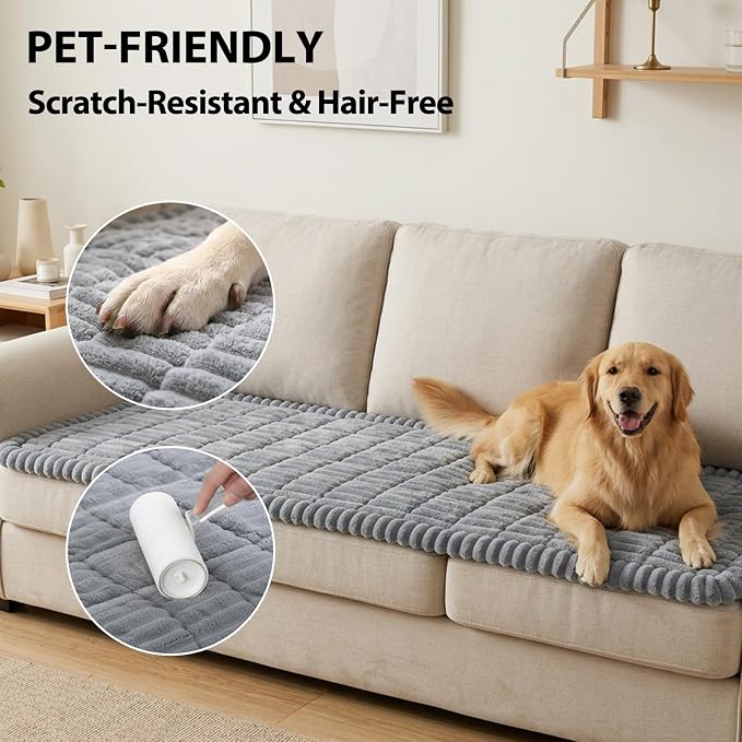 Fixwal Waterproof Flannel Dog Couch Cover, 27.6" x 82.7", Light Gray | Integrated TPU Barrier, Non-Slip Backing, Machine Washable, Pet Friendly, Easy Clean Pet Hair, Soft Sofa Cushion Protector - Image 4