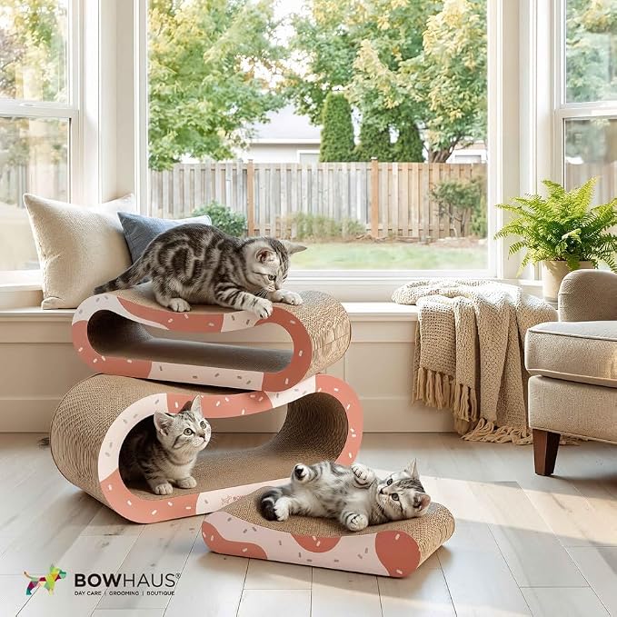 BOWHAUS 3 in 1 Cat Scratch Board, Cat Scratcher Lounger for Indoor Cat, Cardboard Cat Scratcher, Durable & Long-Lasting Infinity Cat Scratcher, Reversible Scratching Pads for Protecting Furniture - Image 5