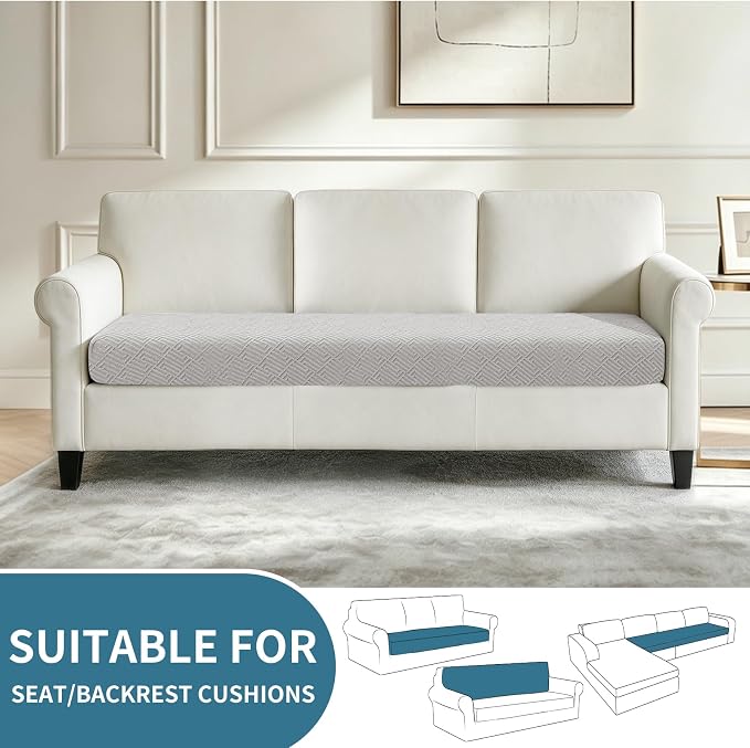 XINEAGE Couch Cushion Covers,Loveseat Sofa Seat Slipcovers for Pets,Non Slip Sofa Seat Cover Washable,Sofa Slipcovers with Elastic Bottom(1 Piece Sofa Cushion Cover,Sliver Grey) - Image 2