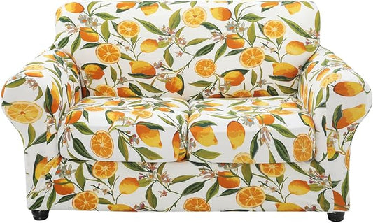 hyha Stretch Couch Cover, Sofa Covers for 2 Separate Cushion Couch Washable | Loveseat Cover, Floral Pattern, Printed, 3 Pieces, 2 Seater Furniture Protector with Elastic Bottom for Dogs, Pet Friendly by hyha