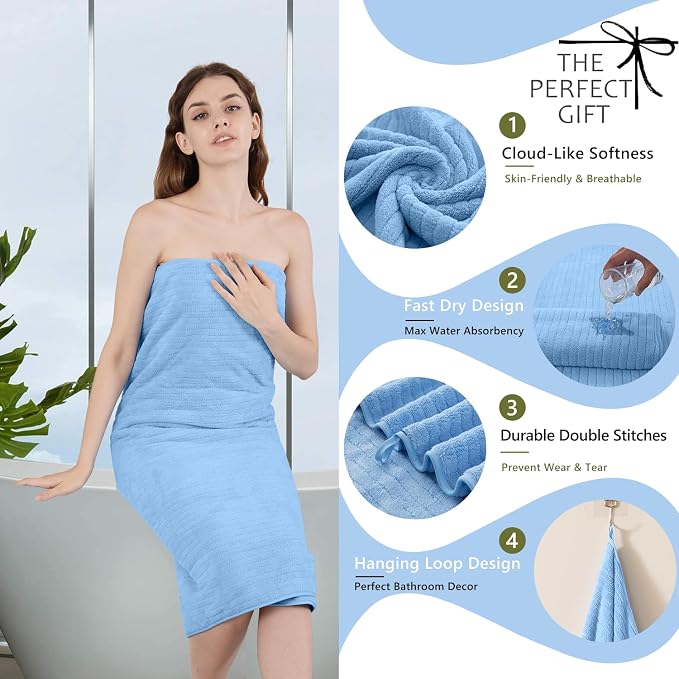 Extra Large Bath Sheet Set of 4,Ultra Soft Fluffy Towel,35”x 70”Oversized Bath Towel Set,Premium Microfiber Bathroom Towel Set Highly Absorbent Quick Dry Shower Towel for Bathroom,Hotel,Spa (Blue) - Image 3