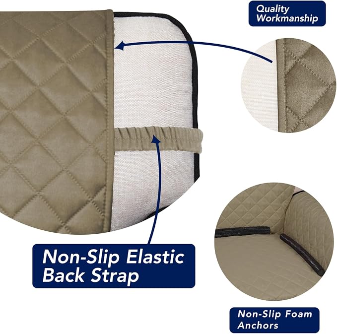 PureFit Reversible Quilted Couch Covers for Dogs Loveseat Sofa Cover 54" | Beige/Beige, Water Resistant Couch Protector, Washable Pet Couch Cover with Non Slip and Elastic Straps For Kids - Image 3