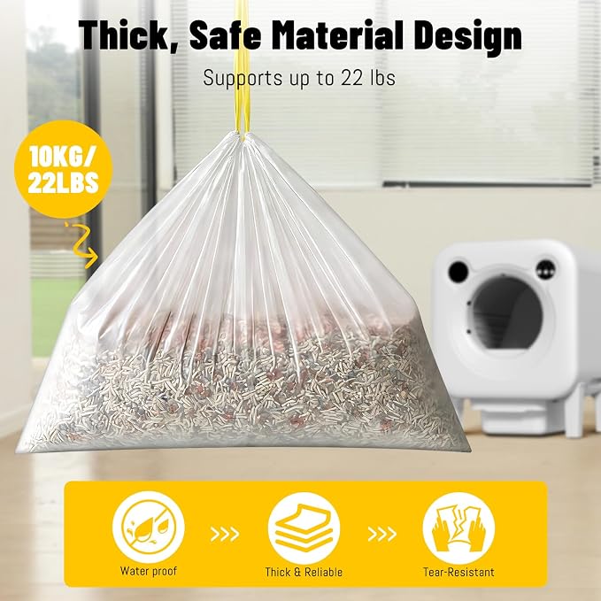 80 Count Cat Litter Bags for Self-Cleaning Cat Litter Box, 4 Rolls Drawstring Trash Waste Bags for Robot, Replacement Extra Large Cat Litter Box Liners, 24 x 11 Inches（4 Packs/80 Counts） - Image 4