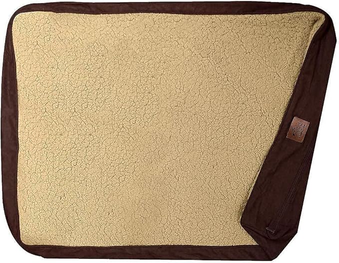 Floppy Dawg Medium Dog Bed Replacement Cover. Removable and Machine Washable Cover for Mattress and Rectangular Pillow Beds. 30L x 19W. Brown with Beige Top by FloppyDawg