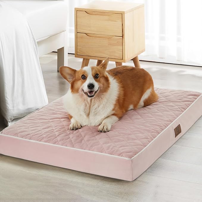 WNPETHOME Orthopedic Waterproof Large Dog Bed for Crate Cozy Sleep | Washable Large Pet Bed with Removable Cover, Multi-Needle Quilting Dogs Crate Beds Pink 35x22 Inch by WNPETHOMEPETSHOME
