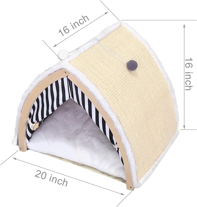 Cat House, Cat Beds for Indoor Cats, Cat Scratchers with Sisal Scratching Board, Cat Scratcher Bed with Fluffy Ball Hanging, Cat Condo 20x16x16 inches - Image 5