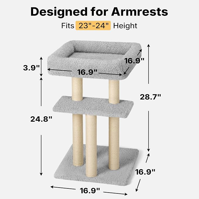 Veehoo Cat Perch with Cat Scratching Post, Couch Corner Protector for Cats | Tall Scratch Post with Cats Bed for Indoor Cats, Size S Fits 23"–24" High Sofa Armrest - Image 5