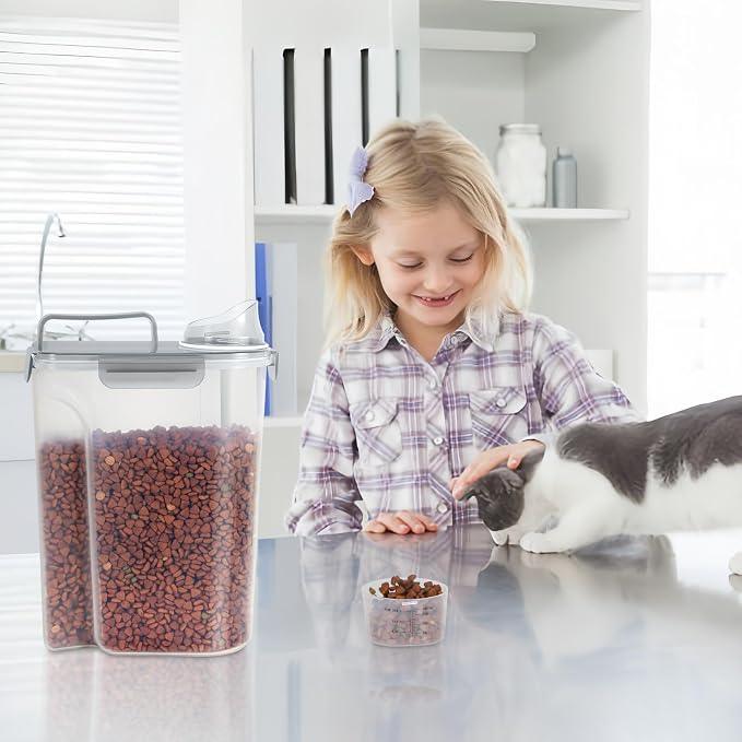 LEAWALK 5-7Lbs/6Qt Dog Cat Storage Container Portable with Upgraded Large Spout and Cup, Plastic Pet Food Dispenser for Small Animal Kibble, Bird Seed, Oatmeal, Rice, Flour, Brown Sugart- Clear Gray - Image 8