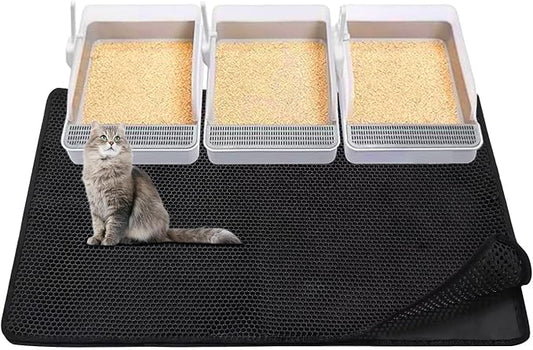 Cat Litter Mat,45"x32" Extra Large Cat Litter Box Mat,Honeycomb Double Layer Kitty Litter Trapping Mat,Soft EVA Material,Urine & Waterproof,Scatter Control,Easy Clean,Washable(Black) by TidyNuts