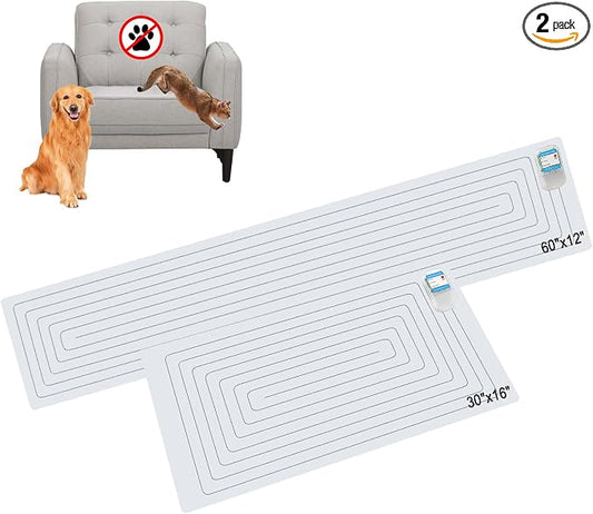SEERWAY Scat Pet Shock Mat 2 Pieces in Different Size, Shock Pads for Dogs and Cats Training Indoor, Electric Repellent Mat Keeps Pets Off Couch, Sofa, Countertop, 3 Modes (60" x12” + 30"x16") by SEERWAY