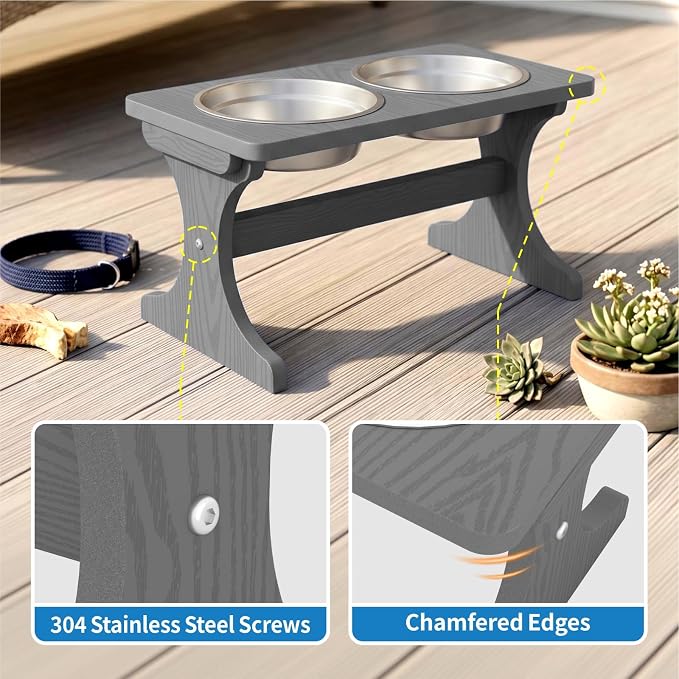 Raised Dog Bowl Stand for Medium Sized Breed, Feeding Station with 35 oz 2 Stainless Steel Bowls & Licking Plate,Dog Food Bowl Gray - Image 4