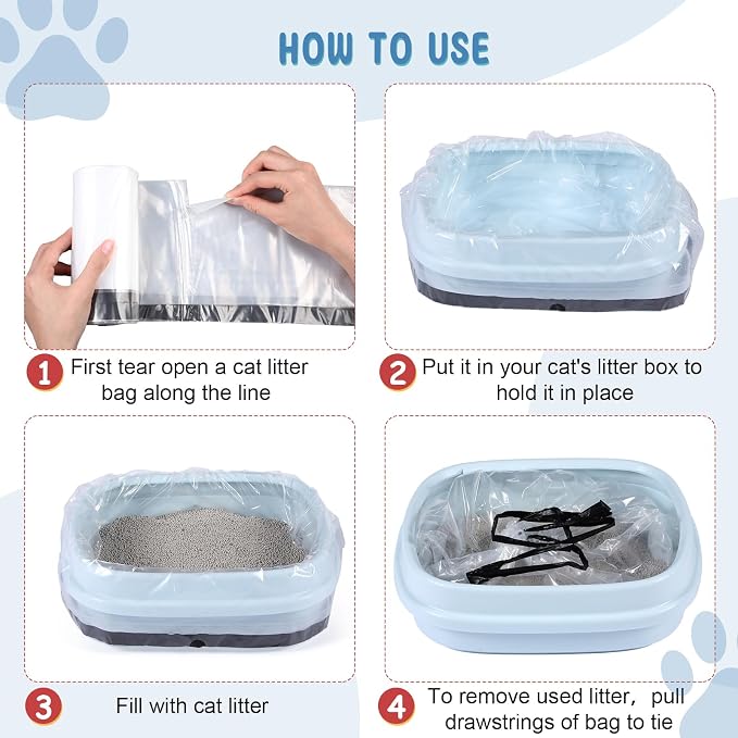 Tinlade 50 Count Jumbo Cat Litter Box Liners Large Drawstring Cat Litter Liners Bags Unscented Tear Resistant for Trash Waste to Keep Your Home Clean(39 x 22 Inch,Clear, Black) - Image 5