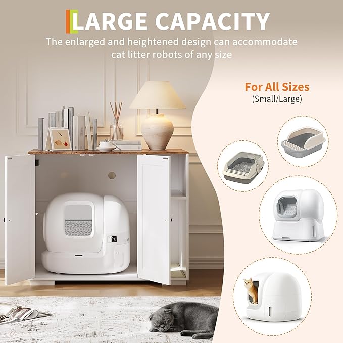 Large Cat Litter Enclosure with Litter Collector, Enclosure for Self-Cleaning Litter Boxes,Adjustable Shelf for Dog Proof,Charging Station, Large Hidden Litter Box for Cat, Cat House - Image 6