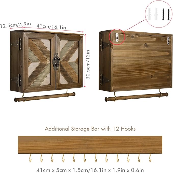 ikkle Wooden Jewelry Organizer Wall Mounted, Hanging Jewelry Holder with Removable Bracelet Rod and Hooks for Necklaces Earrings Bracelets Rings, Brown - Image 7