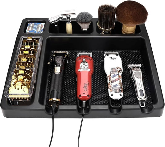 Large Barber Organizer Station, 16 x 12.5 Barber Tray for Clippers & Guards, Duster Brush, Salon Haircut Supplies, Barber Accessories Hair Tool Organizer for Salon & Barbershop and Home by WelcometoBarberTop