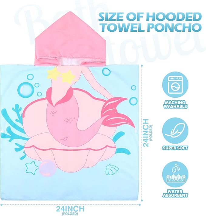 Oudain 6 Pcs Kids Hooded Towel Kids Bath Poncho Towels with Hood Microfiber for Boy Girls Toddler (47 x 24 Inch,Lovely Style) - Image 2