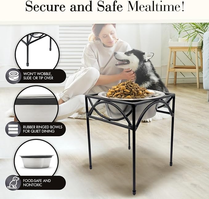 Regal Single Bowl Raised Feeder - Elevated Feeding Station - Metal, Wrought Iron Dog Bowl, Best Single Diner, Pet Bowl for Small, Medium, Large and XL Dogs - NMN Designs (Small - 5"" Tall), Black - Image 4
