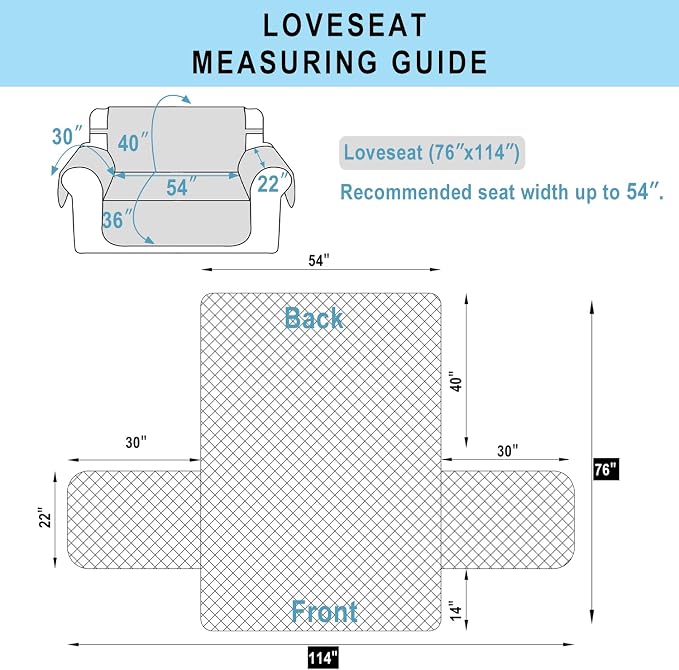 Reversible Loveseat Couch Sofa Covers, 2-Seater, Black/Black | Loveseat Covers for Dogs Water Repellent, Friendly Furniture Protector with Elastic Straps for Living Room - Image 7