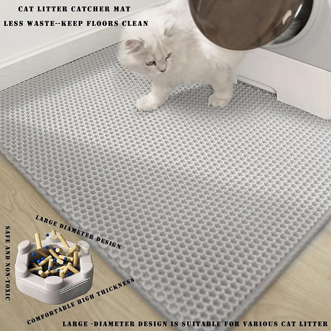 HCY&WLD Cat Litter Mat, 45x26 Inch Extra Large&Long Double Layer Cat Litter Box Mat, EVA Non-Slip, Waterproof Urine Proof Cat Litter Catcher Mat, Easy Clean Scatter Control (45x26 Inch, Black) - Image 4