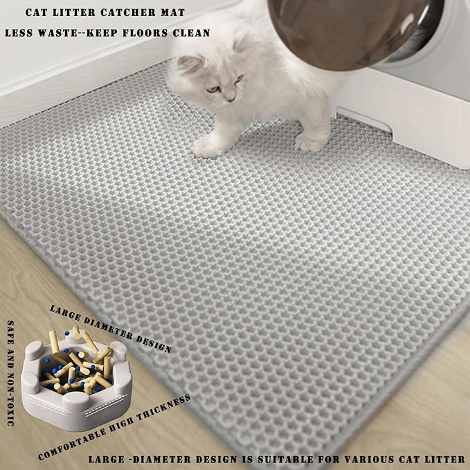 HCY&WLD Cat Litter Mat, 45x26 Inch Extra Large&Long Double Layer Cat Litter Box Mat, EVA Non-Slip, Waterproof Urine Proof Cat Litter Catcher Mat, Easy Clean Scatter Control (45x26 Inch, Khaki) - Image 4