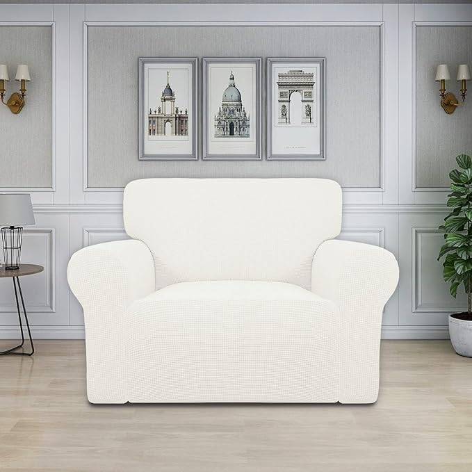 Easy-Going Stretch Oversized Chair Slipcover with Arm Washable Cream | 1-Piece Large chair covers armchair Furniture Protector for Living Room chair and a half cover Soft For Kids, Pet. - Image 3