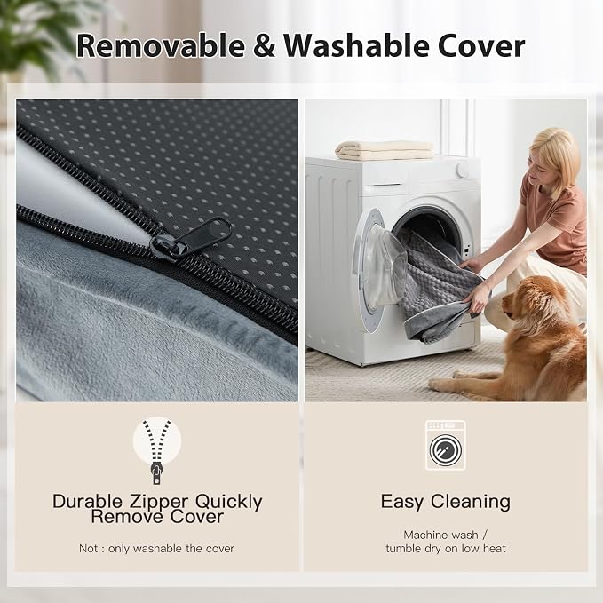 LEXTRO Giant Waterproof Orthopedic Dog Bed for Large Size Dogs, 55x42 | Oversized Dog Bed Washable with Removable Washable Cover, Big Comfortable Dogs Mat, Gray - Image 3