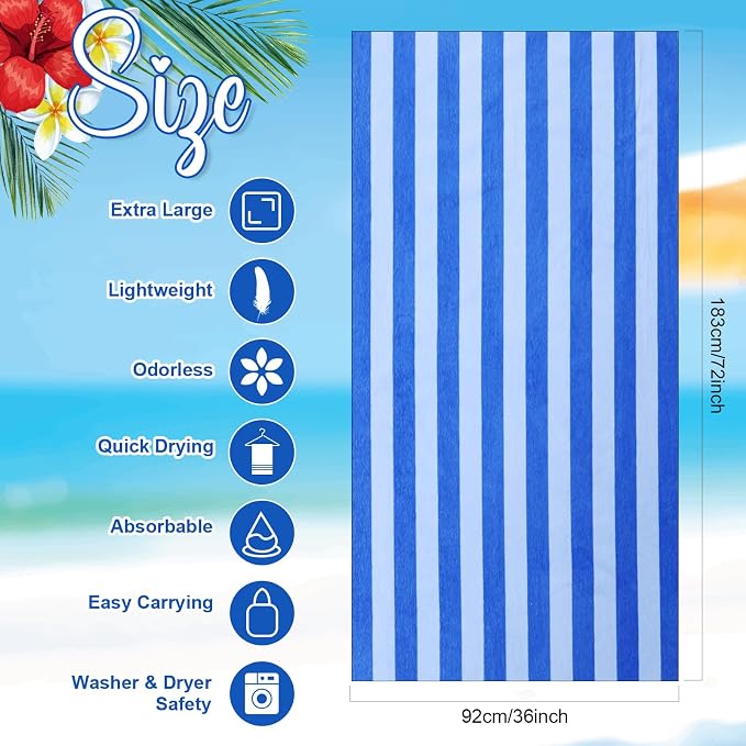 Redbaker 16 Packs 72 x 36 Inches Oversized Vertical Stripe Beach Towel Bulk Extra Large Pool Towels Set Microfiber Quick Dry Swim Towel Blanket for Women Men Adult Bath Travel(Blue) - Image 2